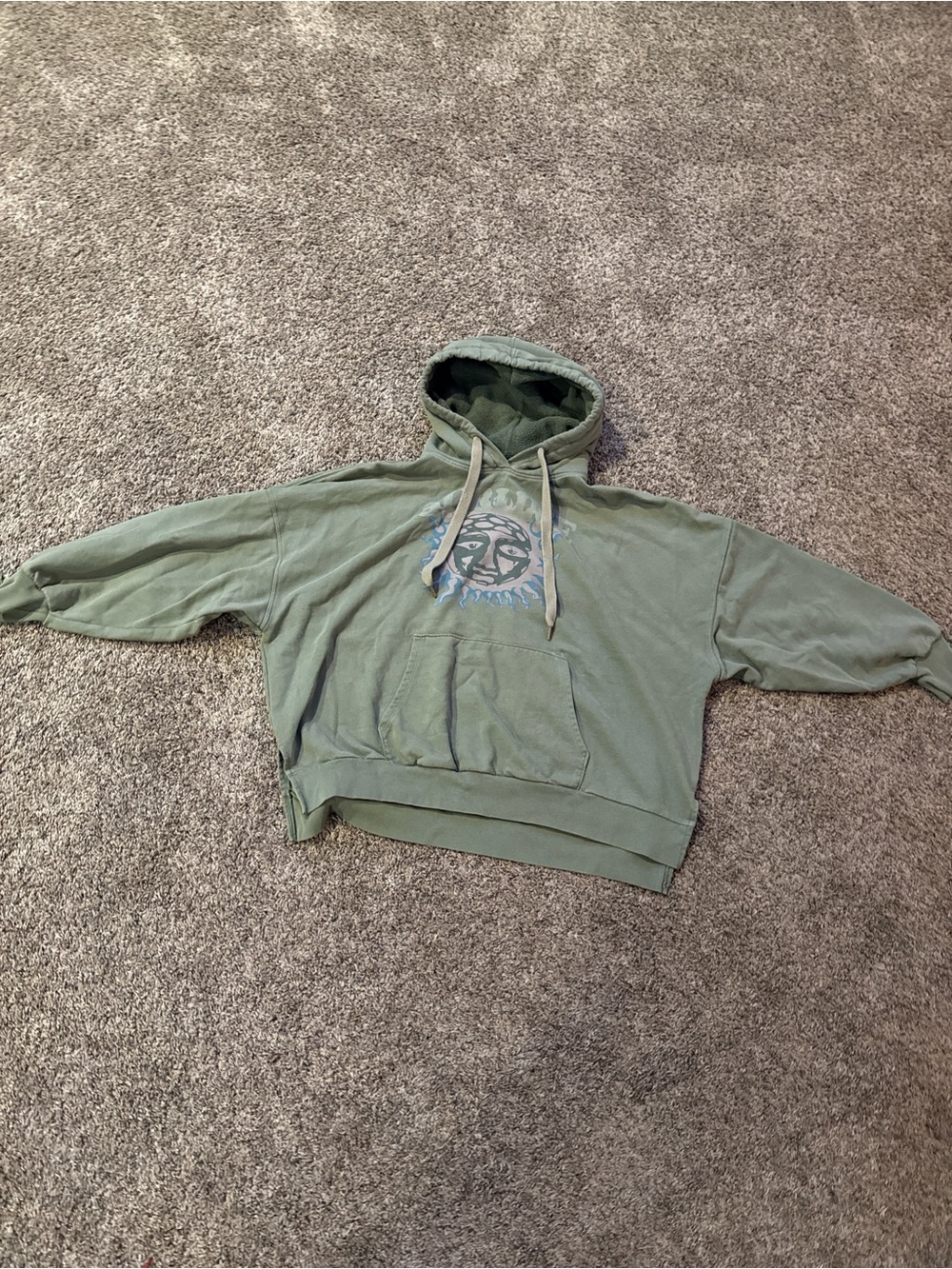 American Eagle Outfitters Sage Green Hoodie with Sun Emblem